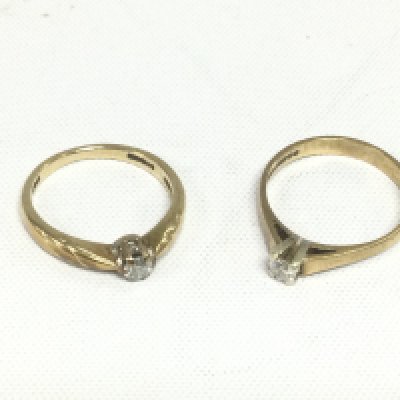 Two 9ct gold solitaire diamond rings, total approx weight 3.9g and approx sizes L and M. Shipping category A.