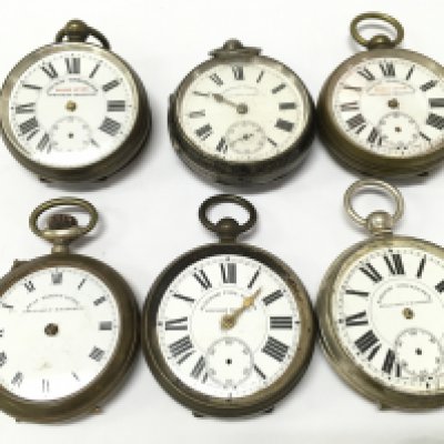 A collection of Railway themed pocket watches, one silver cased . Postage category A
