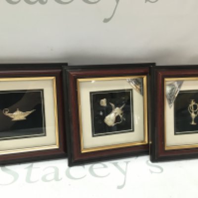 Three framed Sterling Silver 925 Arabian Miniature Sculptures. This lot cannot be posted