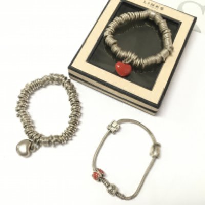 Two Links of London bracelets and a Pandora style charm bracelet . Postage category A