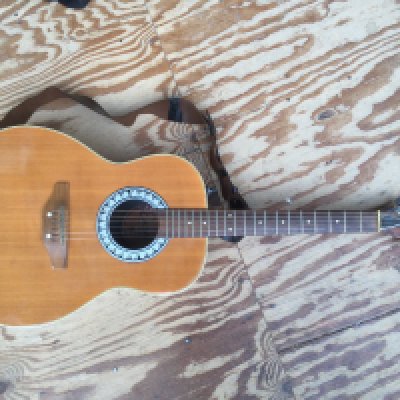 An Encore S ENC2 bowl back electro acoustic guitar. Comes with a soft carry case.