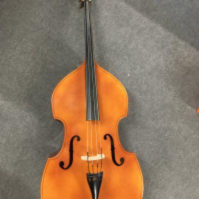 A double bass and bow, comes with a soft carry case.
