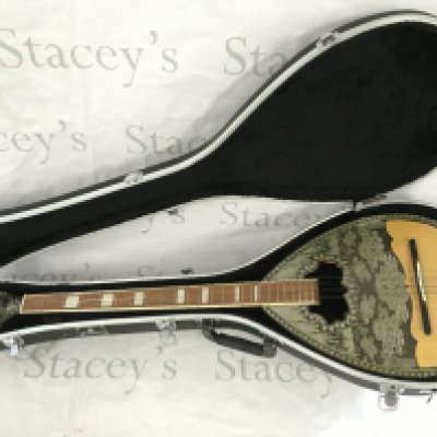 A cased eight string bouzouki.