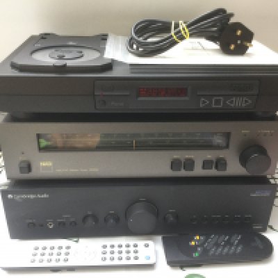 A collection of good quality hi-fi equipment comprising a Rega Planet CD player, a Cambridge Audio Azur 540A amp, NAD 4020A tuner and a pair of boxed Mordaunt Short MS914 floorstanding speakers. Comes with a manual for the player and two remote controls.
