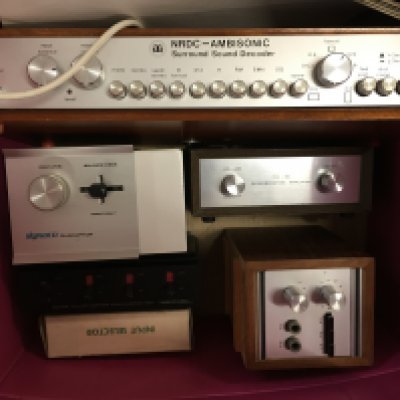 A collection of HiFi separates comprising a Dyanaco quadraptor, Solid State Reverberation amplifier, Realistic High Power Stereo Speaker Control Centre, NRDC Ambisonic Sound Decoder with manual, a boxed QAS input selector and a PSG03927 Pro Signal audio pre amplifier.