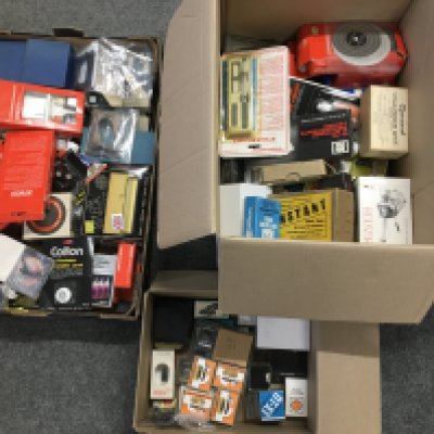 Two boxes of HiGi spares and accessories including pre amps, Stylus/cartridges etc.