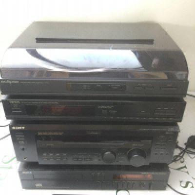A collection of HiFi separates comprising a Sony STR-DE445 audio/video amplifier with remote control, Arcam Delta 170 CD player, Denon TU-260L tuner and an Eclipse TT430 turntable. Mostly with original boxes.