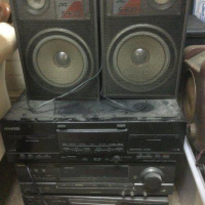 A collection of HiFi equipment comprising three Kenwood separates comprising amp, tuner and CD a player plus a pair of JVC SE-22 speakers, a small Pioneer stacking system and speakers plus a Steepletone CD and turntable.