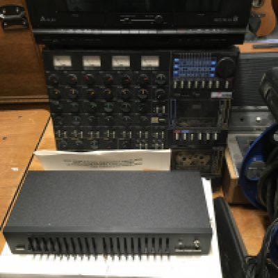 A vintage Amstrad Fidelity Studio 100 system, an Ion tape 2 PC unit, a boxed Realistic ten band equaliser and a reel of studio cables.