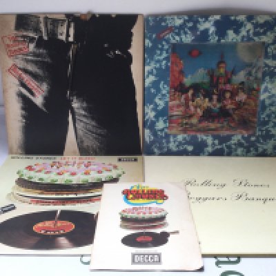 Four early UK pressings of Rolling Stones LPs comprising Their Satanic Majesties Request, Beggars Banquet, Let It Bleed (with poster and catalogue insert) and Sticky Fingers. Condition of vinyl generally Ex but Sticky Fingers and Satanic Majesties need a clean.
