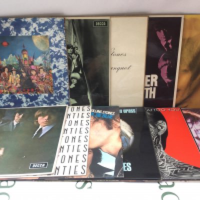 Eleven Rolling Stones LPs comprising Their Satanic Majesties Request, Beggar's Banquet, Aftermath and others.