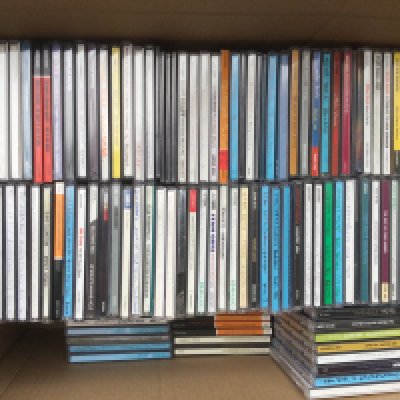 Five boxes of jazz and classical music CDs.
