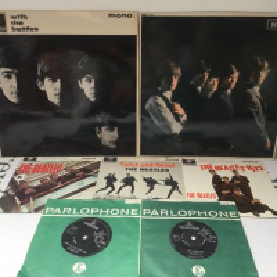 A first UK mono pressing of With The Beatles, The Rolling Stones debut LP plus three Beatles EPs snd two 7" singles. All vinyl is Ex. Stunning condition given their age.
