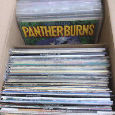 A box of LPs and 12" singles by various artists including Kate Bush, Sugarcubes, Neil Young and many more.