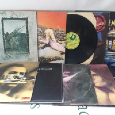 Ten rock LPs by various artists including Led Zeppelin IV on red/plum Atlantic labels, Edgar Broughton Band (no cover), ELP and others. Feelable scratch on track 4, side 2 of Led Zep IV.