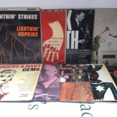 Eighteen jazz and blues LPs by various artists including Lightnin Hopkins, Dizzy Gillespie, Ramsey Lewis and others.