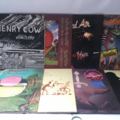 Eight prog rock LPs by various artists including Henry Cow, Hawkwind, Wishbone Ash and others.