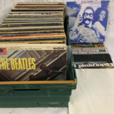 Two boxes of LPs by various artists including The Beatles,