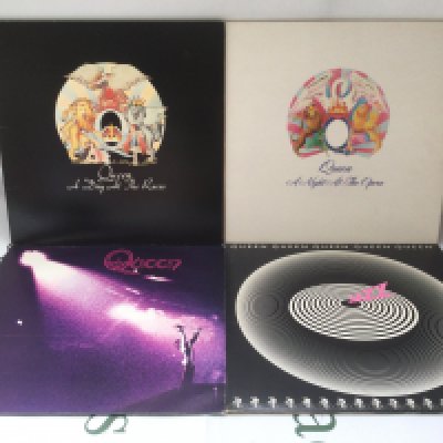 Four Queen LPs comprising A Day At The Races, Jazz, Queen and A Night At The Opera.