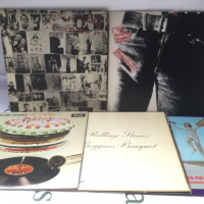 Five early UK pressings of Rolling Stones LPs comprising Exile On Main Street, Let It Bleed (no poster), Beggar's Banquet and others.