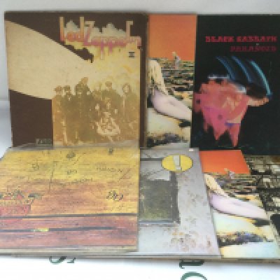 Seven rock LPs by Led Zeppelin, Black Sabbath and Alice Cooper including a red/plum Atlantic label Led Zep II, early UK Paranoid etc.