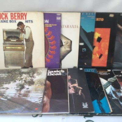 Twelve jazz, blues and rock n roll LPs by various artists including Stan Getz, Bo Diddley, Chuck Berry and others.