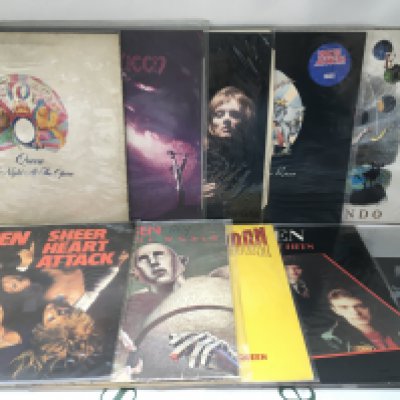 Ten Queen LPs comprising A Day At The Races, Innuendo, Sheer Heart Attack and others.
