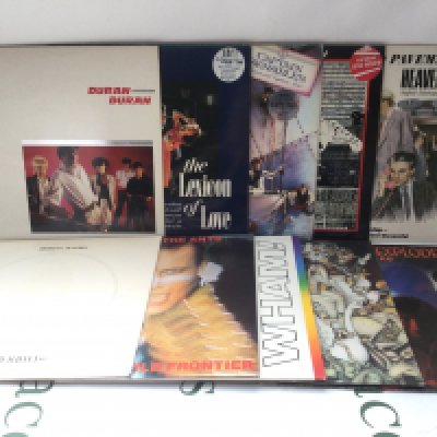 Two bags containing twenty 80s electro synth pop LPs by various artists including Duran Duran, Spandau Ballet, Kate Bush and others. Includes three promo discs.