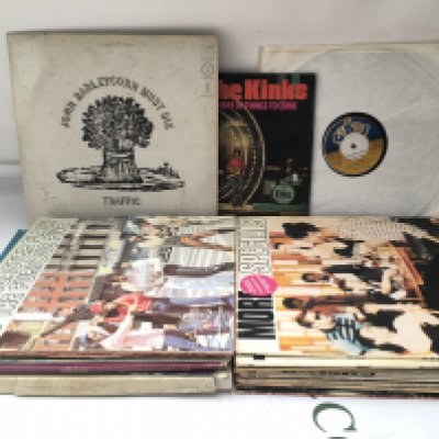 A collection of LPs, 7" singles and EPs by various artists including The Beatles, Traffic, The Kinks and others.