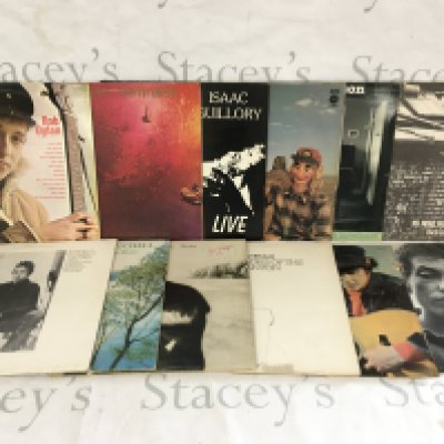 Two bags containing 24 folk rock LPs by various artists including Bob Dylan, Joni Mitchell, Donovan and others.