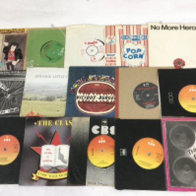A collection of punk and post punk 7" singles by various artists including Sex Pistols, The Clash, The Stranglers, The Jam and others.