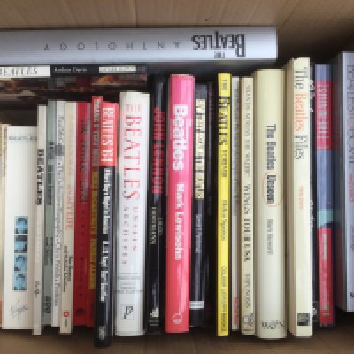 Two boxes of books on The Beatles.