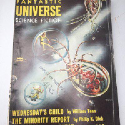 A January 1956 first edition Fantastic Universe science fiction paperback book including The Minority Report by Philip K Dick.