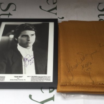A signed Tom Cruise in Rain Man publicity photo plus a Sarah Wayne Callies (Prison Break) screen worn signed cashmere scarf with COA (2).