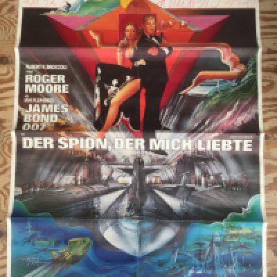 An original 1977 James Bond German film poster for The Spy Who Loved Me, approx 84cm x 115cm. Folded with some small holes.