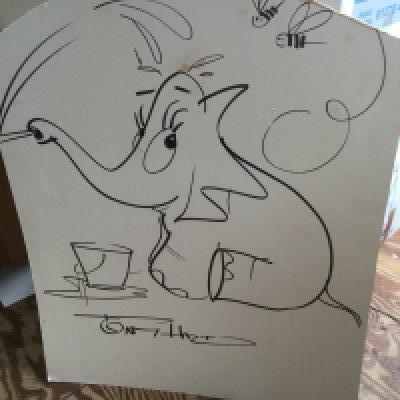 A large original sketch by Tony Hart on board, approx 77cm x 93cm.