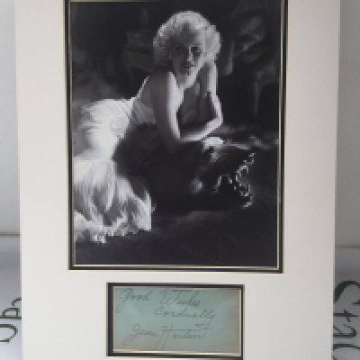 A framed and signed Jean Harlow display, approx 30cm x 40cm.
