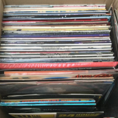 Two boxes of promo LPs and 7" singles by various artists plus many picture discs. Artists include David Bowie, Slade, Billy Fury and many more.