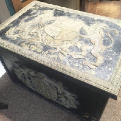 An antique Victorian brass and tin coal scuttle box