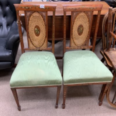 A pair of Edwardian satin wood chairs. (D)