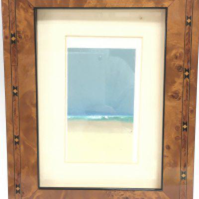 withdrawn - A John Miller (1931-2002) watercolour of a beach, frame size 18x23cm. This lot can be posted without the frame