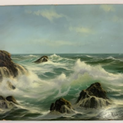 Peter Cosslett, 1927-2012, coastal painting on board. 40.5cm x 30cm