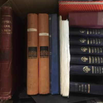A box containing stamp Albums mainly Sweden and Finland with first day issue and booklets .