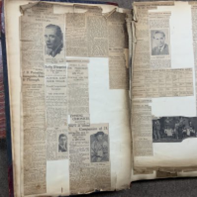 A collection of film star photos, a book of press cuttings and a large family bible.( D)