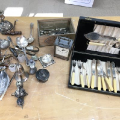 A collection of silver plated cutlery and other oddments including corkscrews. NO RESERVE