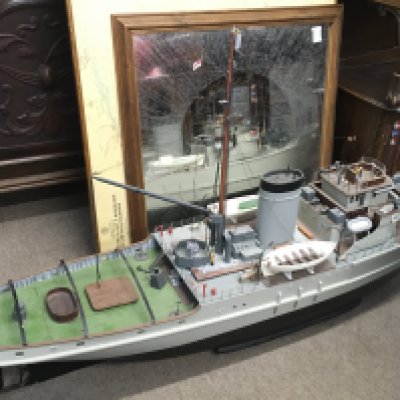 A large motorised model boat , approximate 130cm long. This lot cannot be posted