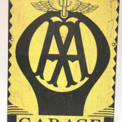 A tin AA garage sign backed on plywood dimensions 30x40cm. Postage category B