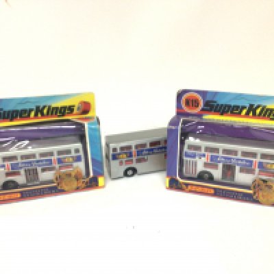 Two boxed Matchbox die cast Super King K.15 Silver jubilee buses and one unboxed.