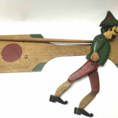 A vintage handmade and painted wooden dancing figure toy/ puppet. Postage category C