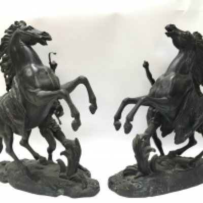 A pair of late 19th century bronze Marley horses signed Coustou, 38cm tall. This lot cannot be posted